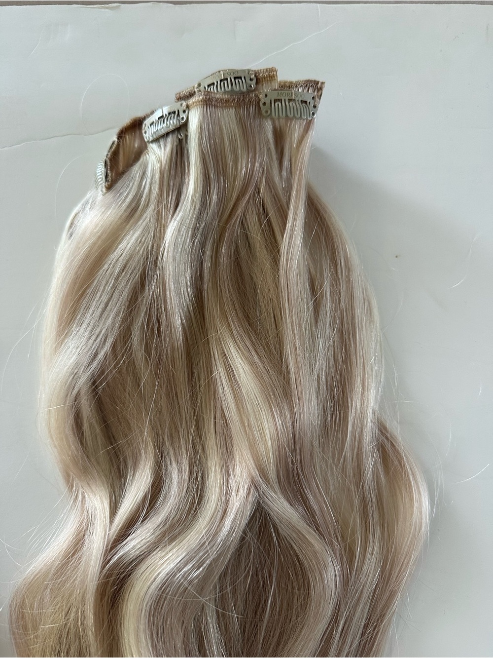 Moresoo Real Human Hair Clip-in Extensions 20" 120g 7 piece set Ash Blonde - Picture 8 of 9